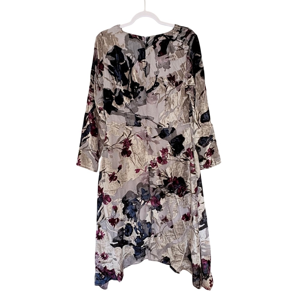 Whimsigoth Velvet Burnout Floral Midi Dress L Soft Surroundings Annika Sharkbite - Picture 2 of 4